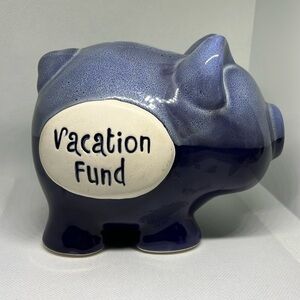 Ceramic Vacation fund blue piggy bank
